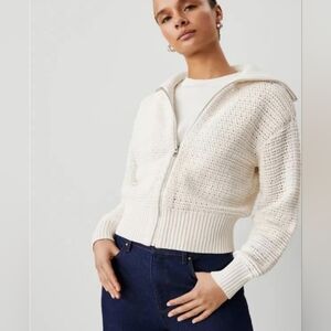 Ann Taylor Weekend Collection open-stitch half-zip sweater size S $129